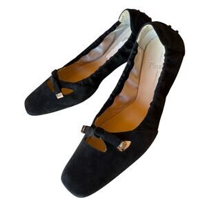 Linea Paolo Soft Square Toe Driving Shoe Style Suede Ballet Flats w Ties sz 9.5